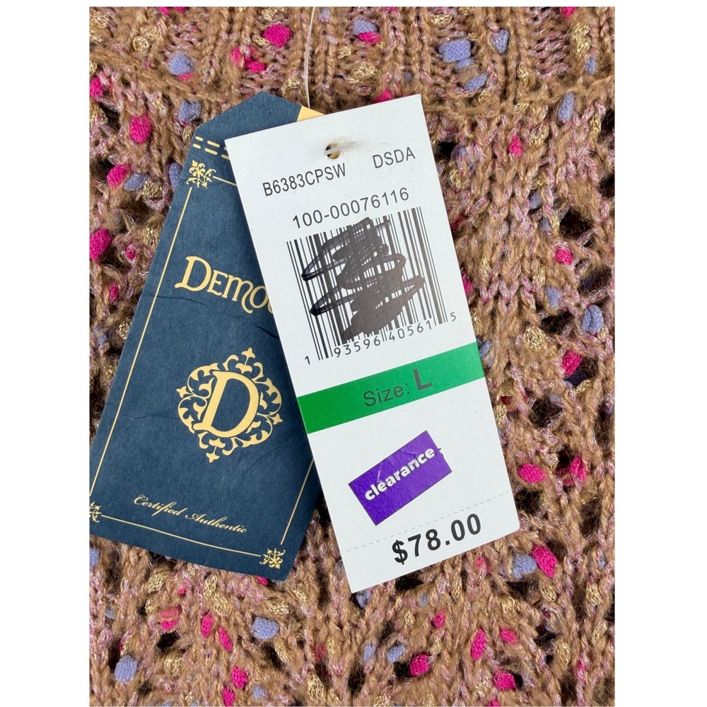 Democracy Womens Gold Metallic Pointelle Confetti Knit Sweater Size Large NWT - Picture 5 of 6